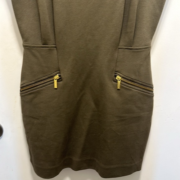 MICHAEL KORS Olive Green Cap Sleeves Gold Hardware MIDI Dress, Size 12 - Picture 2 of 4
